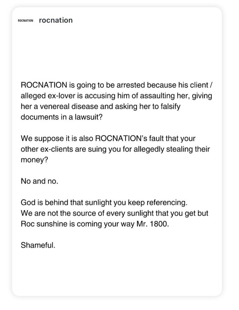 Roc Nation’s Cryptic Response- Hack or Clapback?