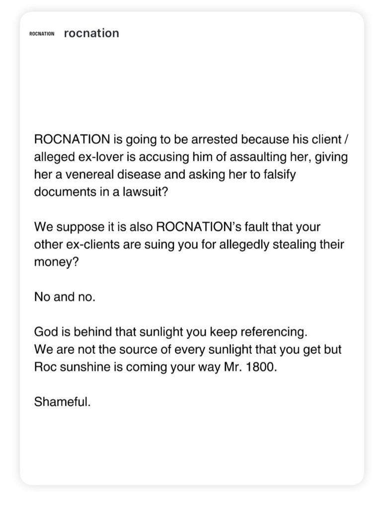 Roc Nation’s Cryptic Response- Hack or Clapback?