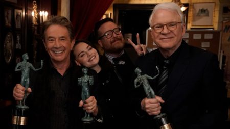 Selena Gomez Surprises ‘Only Murders In The Building’ Co-Stars Martin Short & Steve Martin With SAG Awards After Missing Show